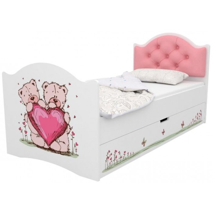 Кровать эксклюзив с мягкой спинкой Мишки розовые