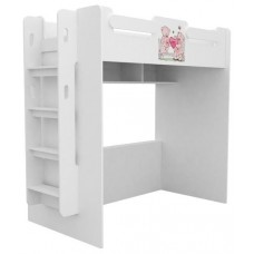 Кровать чердак с боковой лестницей Мишки розовые