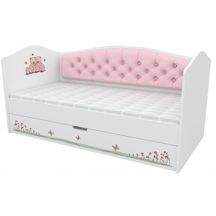 Кровать домик с мягкой спинкой Мишки розовые
