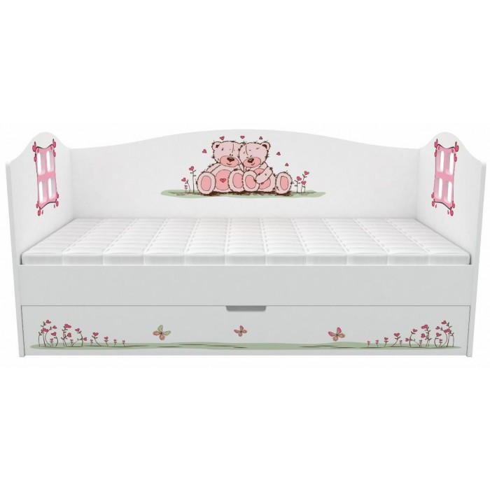 Кровать домик с окошками Мишки розовые