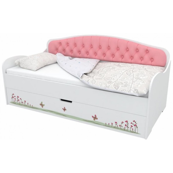 Кровать тахта с мягкой спинкой Мишки розовые