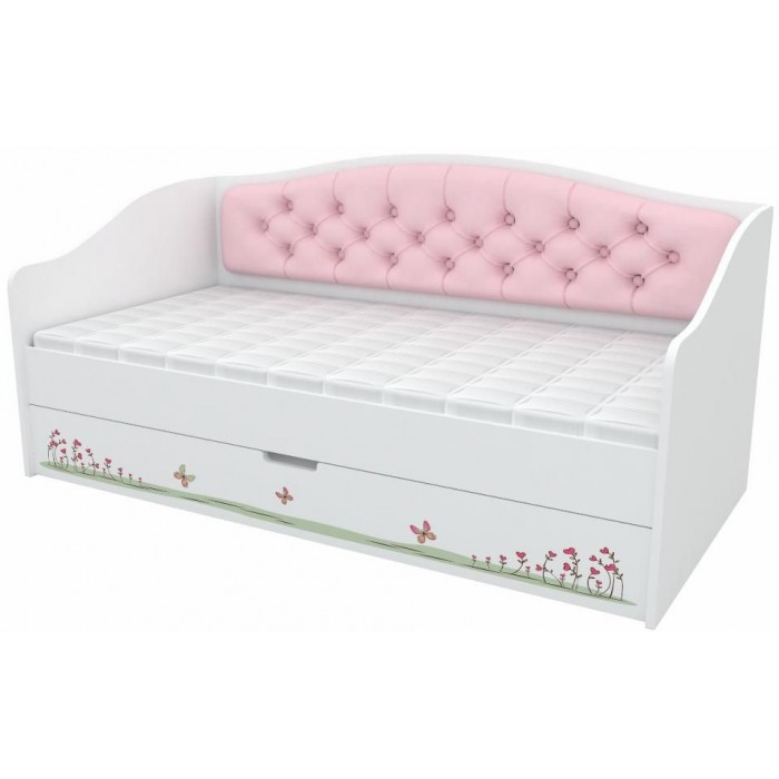 Кровать винтаж с мягкой спинкой Мишки розовые