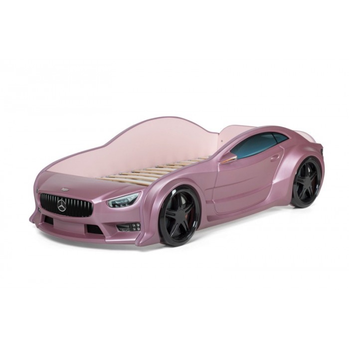 Кровать-машинка объемная (3d) EVO "Мерседес" розовый металлик
