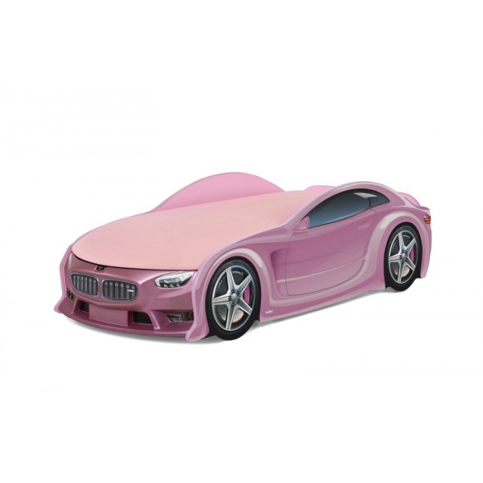 Кровать-машина UNO Plus "БМВ" розовый металлик